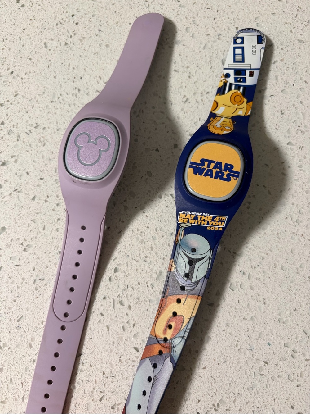 Disney Purple MagicBand and Disney Star Wars Blue/Yellow MagicBand